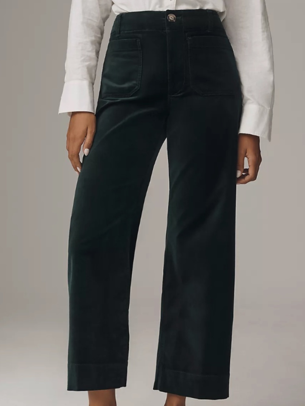 Colette Velvet Crop Wide-Leg Pants by Maeve Hunter Green